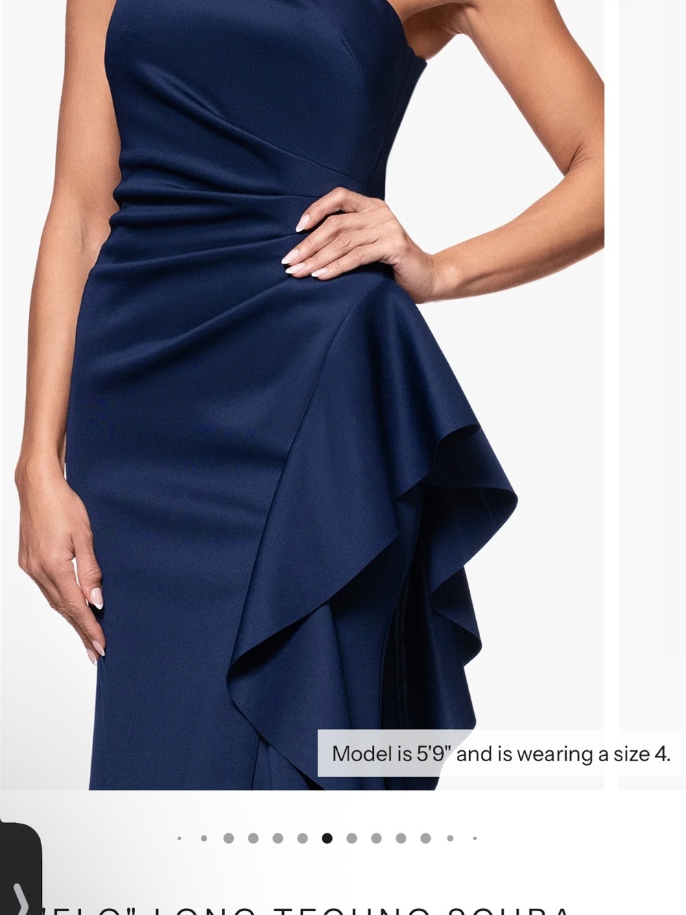 Xscape One-Shoulder Navy Ruffle Gown - Picture 2 of 6